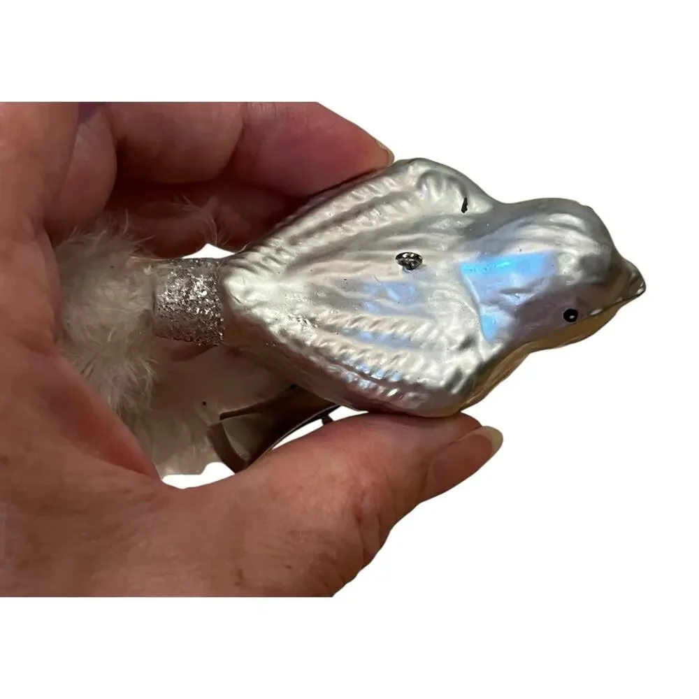Lot Of 2 Glass Clip On Birds Christmas Ornaments Feather Tails Silver Gold
